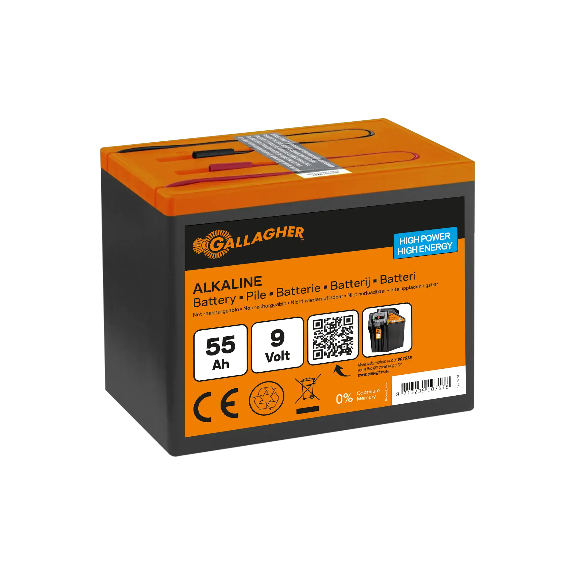 Batteria Alcalina 9V/55Ah (160x110x115mm)
