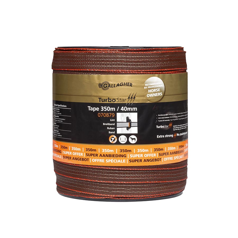 Gallagher electric fence tape TurboStar 40mm wide (350m) Terra