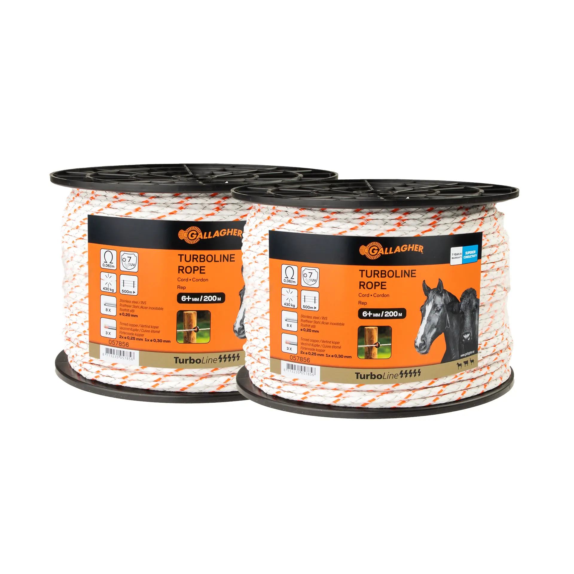 Gallagher electric fence conducting wire Turboline Rope, duopack (2x200m) White